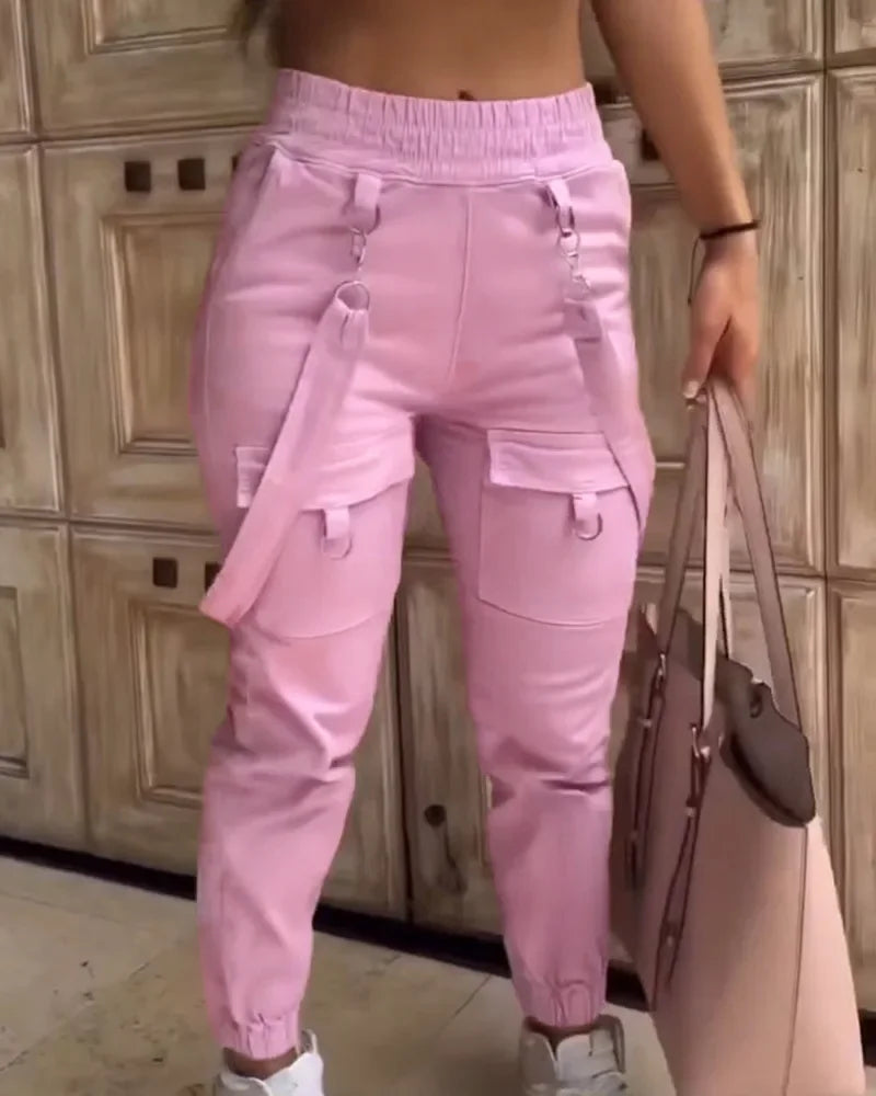 Women’s High-Waist Street Cargo Pants – Loose Wide-Leg Trousers with Pockets