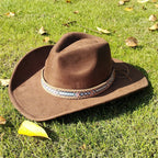 Suede Wide-Brim Western Cowboy Fedora Adjustable Fit-HighTouch