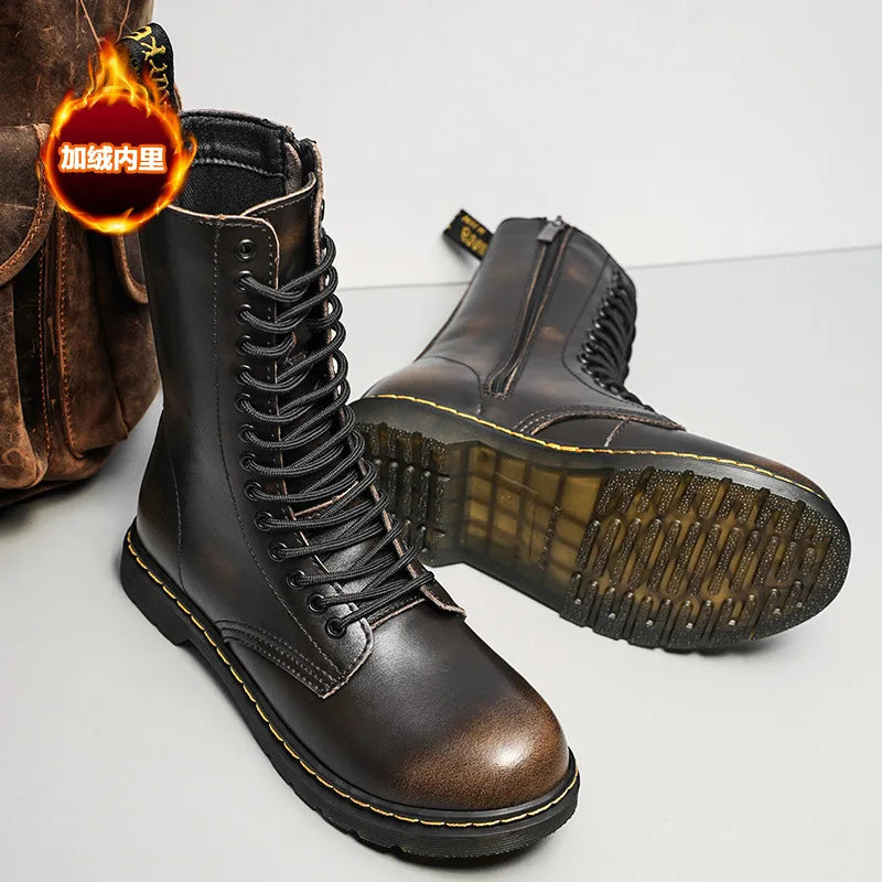 Plush-Lined Tall Leather Winter Boots UK