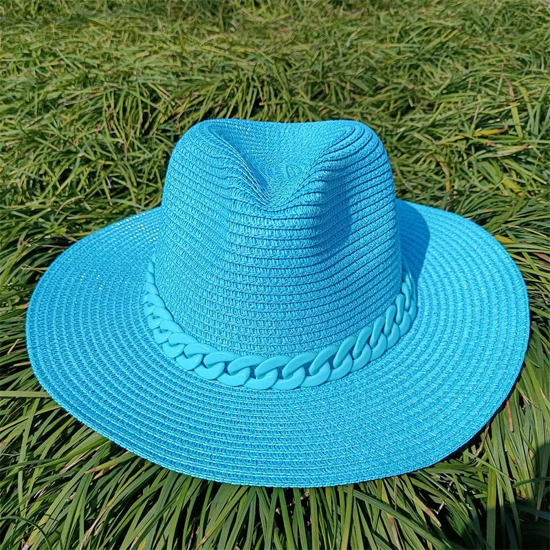 Adjustable Flat‑Top Yellow Straw Fedora