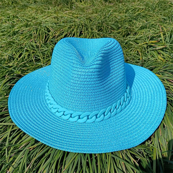 Adjustable Flat‑Top Yellow Straw Fedora-HighTouch