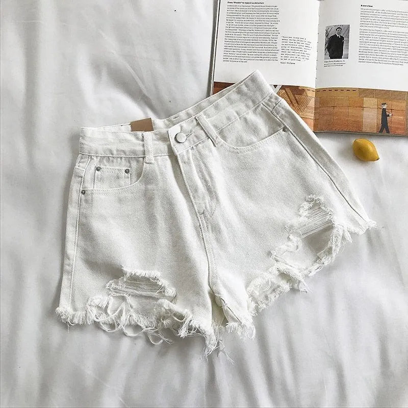 High‑Waist Tassel Ripped Denim Shorts – Y2K Streetwear Essentials-HighTouch