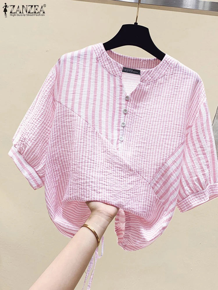 Elegant Striped V-Neck Blouse-HighTouch