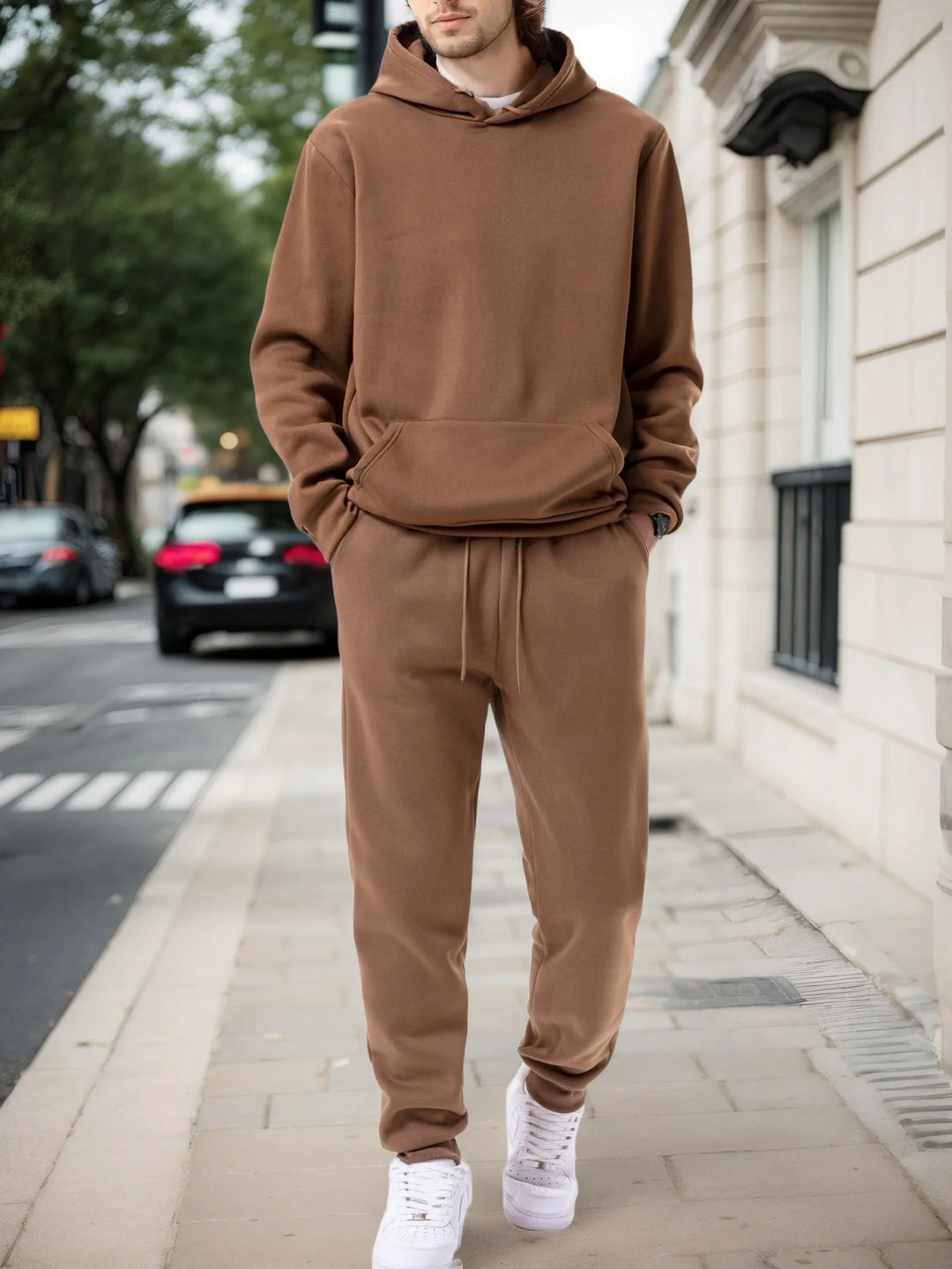 Men's Autumn and Winter Solid Color  Pants Two-piece Set Casual Sportswear Men's Tracksuit