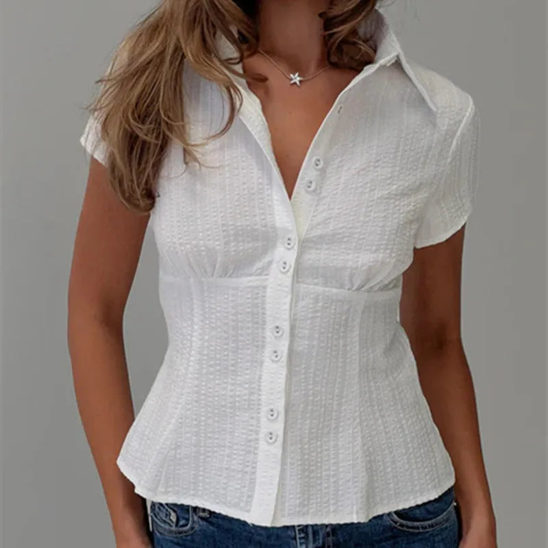Plaid Button-Down Shirt – 90s Summer Top for Women-HighTouch