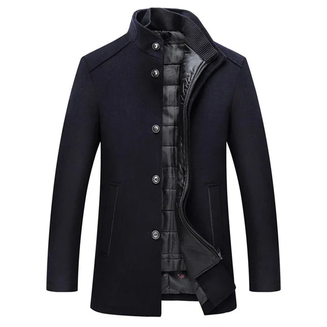 Slim Adjustable Vest Par­ka Men – Windproof Woolen Business Casual Coat