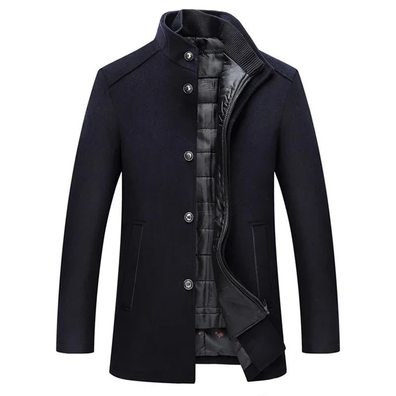 Slim Adjustable Vest Par­ka Men – Windproof Woolen Business Casual Coat-HighTouch