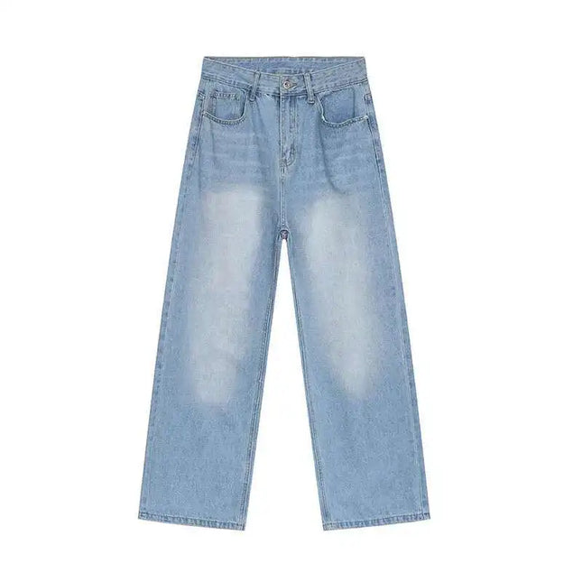 Korean Streetwear Straight-Wide Leg Denim Jeans for Men – Vintage Wash, Baggy Comfort