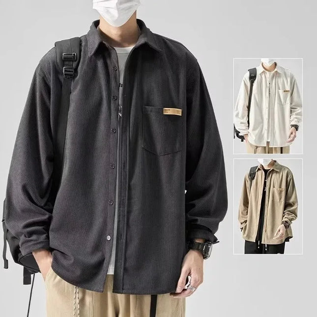 Loose Fit Corduroy Cargo Shirt Men – Plain Y2K Vintage Streetwear Overshirt