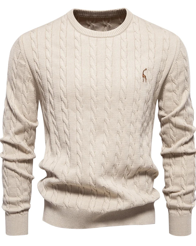 Men's Giraffe Embroidered Cotton Sweater – Unique & Comfortable
