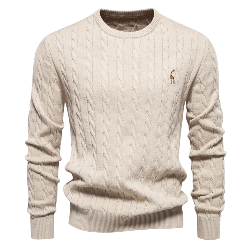 Men's Giraffe Embroidered Cotton Sweater – Unique & Comfortable