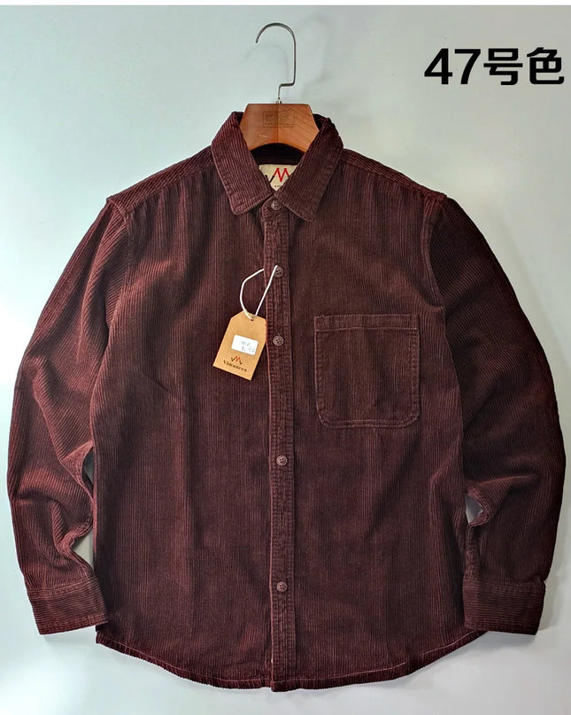Vintage Retro Corduroy Button-Down Shirt Men –  Cotton Long Sleeve