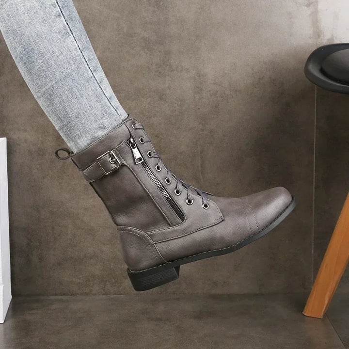 Women's Mid-Calf Lace-Up Boots – Buckle & Zip