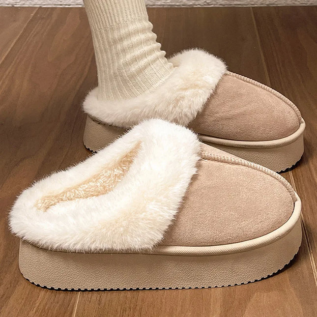 Platform Cotton Plush Women’s Slippers – Warm Soft Sole Indoor & Outdoor Non-Slip