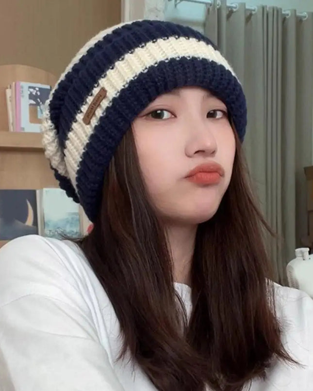 Two-Tone Fur-Lined Knit Beanie