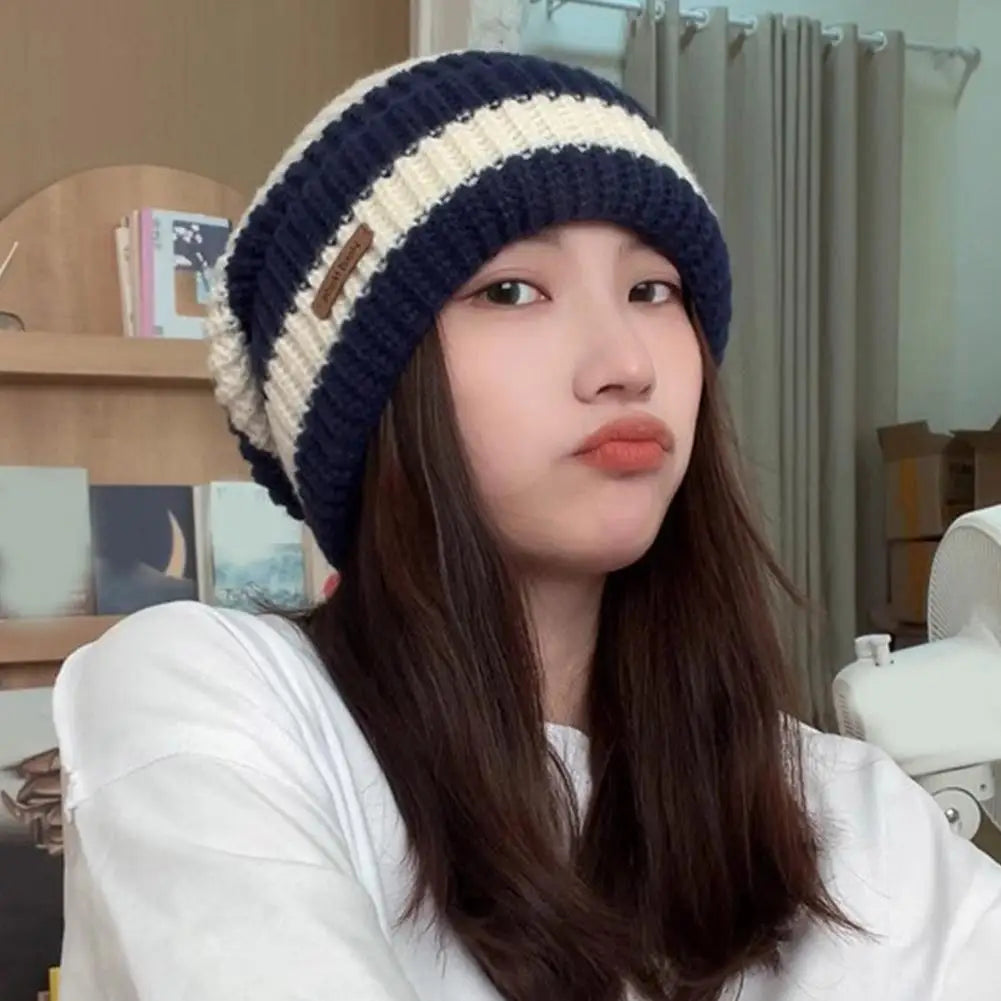 Two-Tone Fur-Lined Knit Beanie