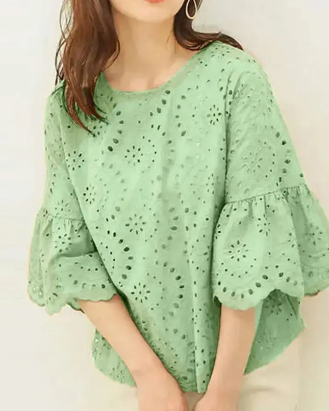 Elegant Hollow-Out Lace Blouse