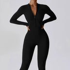 Women’s Slim Fit Jumpsuit Long Sleeve Zip Front Casual Outfit-HighTouch
