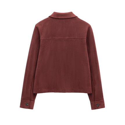 Women's Winter Zipper Jacket - Elegant Short Street Coat with Pocket