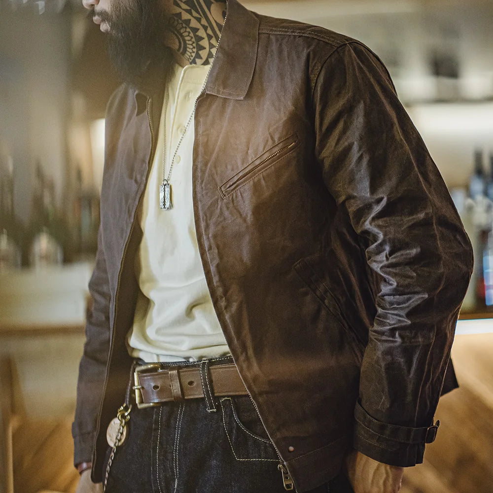 Oil-Waxed Canvas Slim-Fit Jacket Men-HighTouch