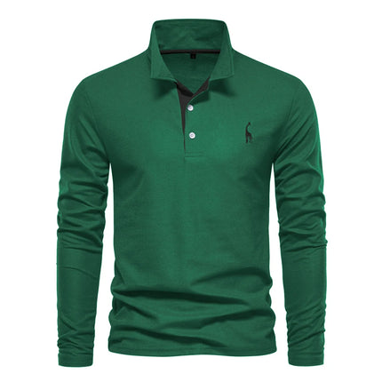Men’s Deer-Embroidered Long Sleeve Polo