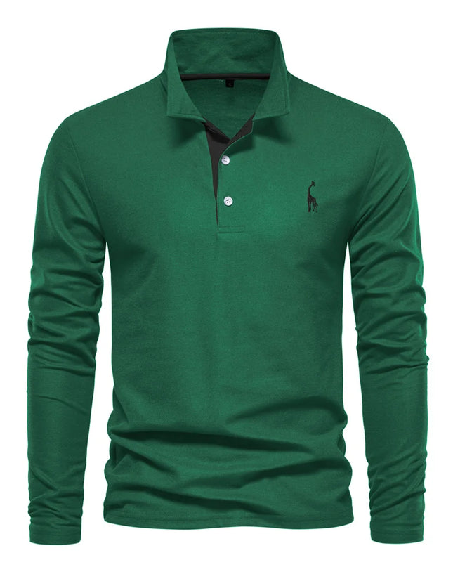 Men’s Deer-Embroidered Long Sleeve Polo