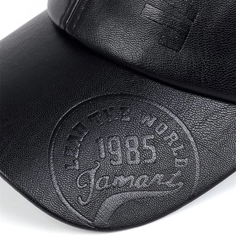 Vintage Cowhide Leather Baseball Cap – Unisex Adjustable Military Style-HighTouch