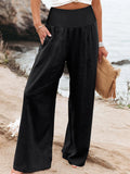 Plus-Size High-Waist Wide-Leg Cotton-Linen Pants – Retro Casual Elastic Trousers-HighTouch