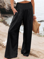 Plus-Size High-Waist Wide-Leg Cotton-Linen Pants – Retro Casual Elastic Trousers-HighTouch