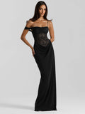 Women’s Lace Maxi Dress One Shoulder Elegant Party Dress-HighTouch