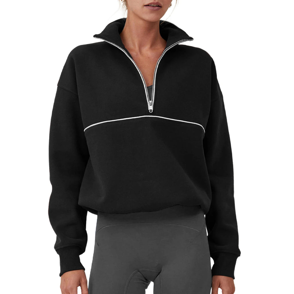 Colour-Block Half-Zip Pullover Sweatshirt – Loose Streetwear Long Sleeve