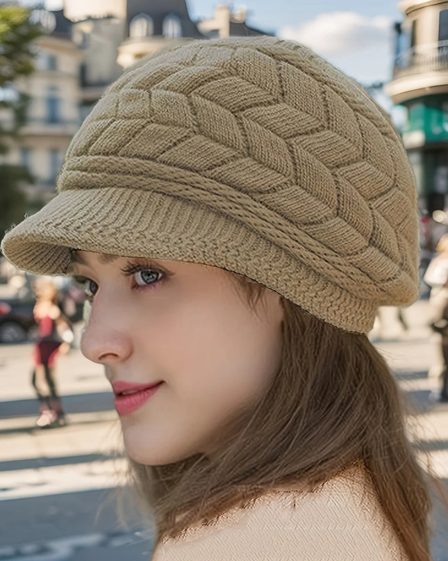 Women’s Retro Knit Winter Hat with Visor