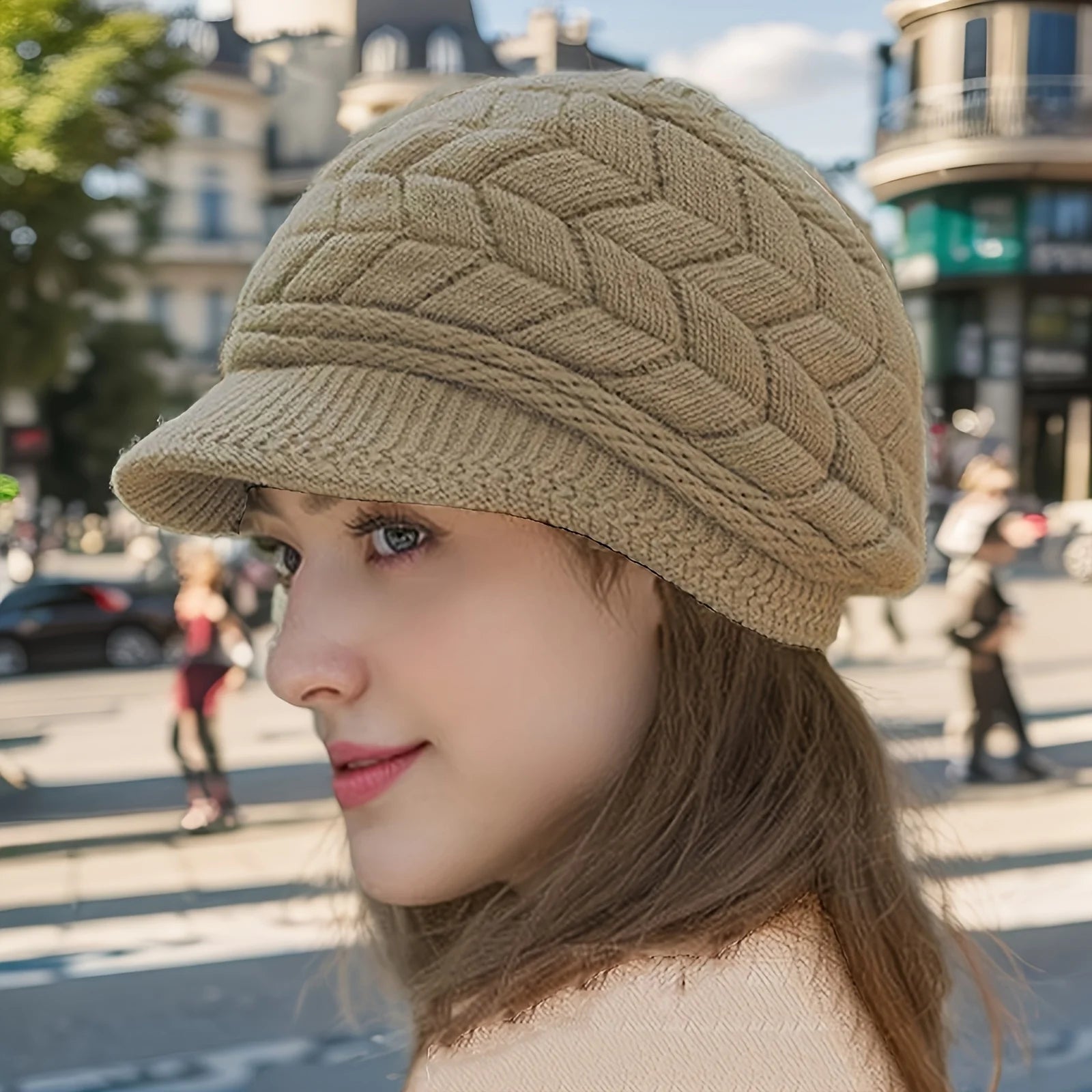 Women’s Retro Knit Winter Hat with Visor
