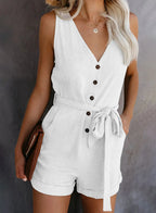 V‑Neck Jumpsuit with Tailored Shorts-HighTouch