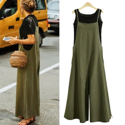 Cotton-Linen Wide-Leg Bib Jumpsuit