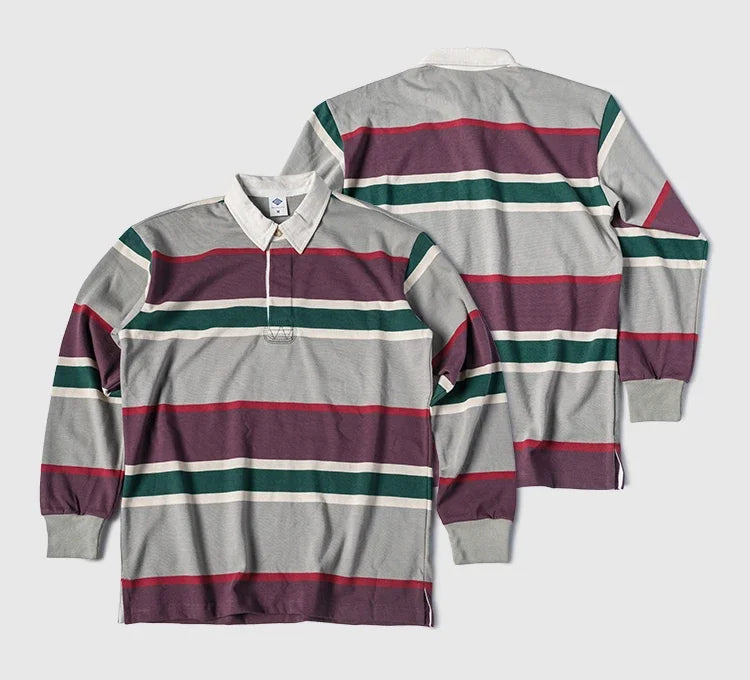 Vintage Campus Striped Button-Down Polo Tee – Ivy Prep Long Sleeve-HighTouch