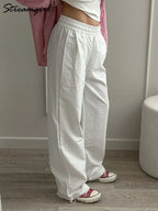 Stay Fresh & Stylish – High-Waist White Wide-Leg Sweatpants-HighTouch