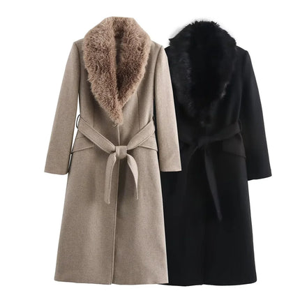 Women’s Fur‑Trim Belted Coat