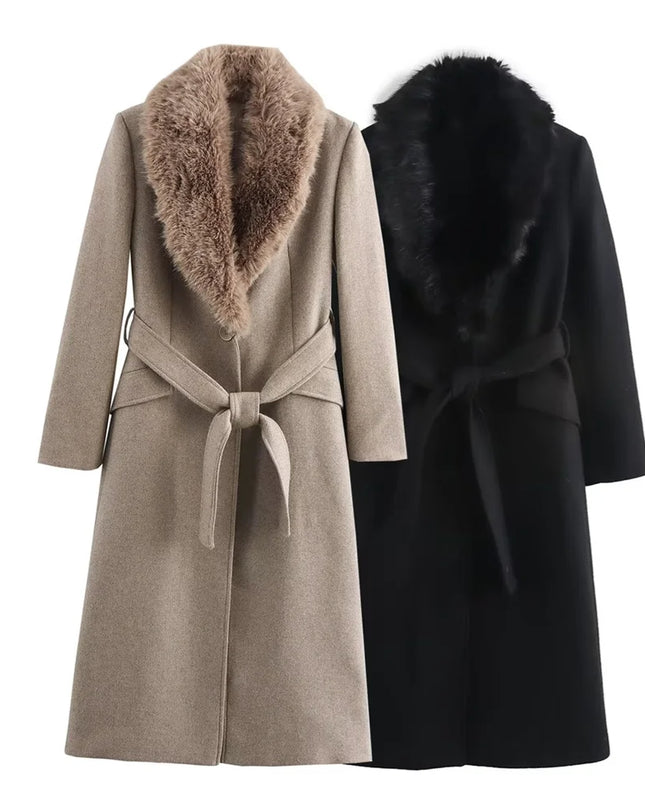 Women’s Fur‑Trim Belted Coat