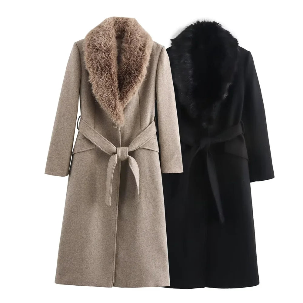 Women’s Fur‑Trim Belted Coat