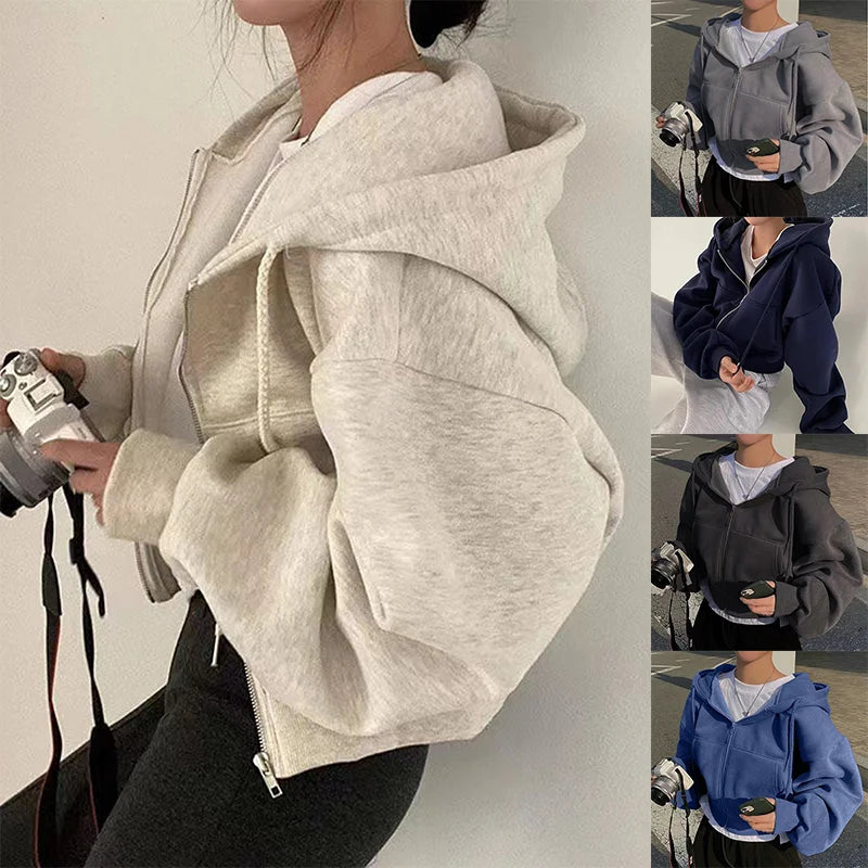 Women’s Fleece‑Lined Cropped Zip Hoodie