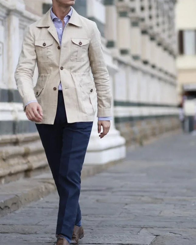 Retro British Linen Safari Jacket for Men
