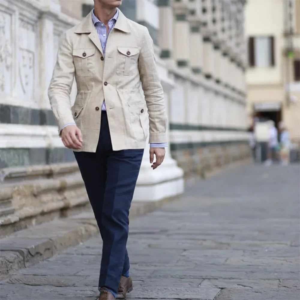 Retro British Linen Safari Jacket for Men-HighTouch