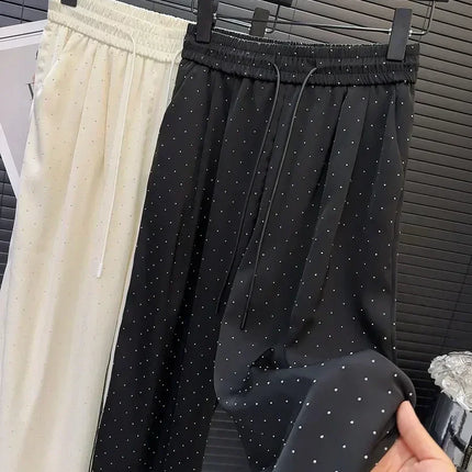 uxury High-Waist Rhinestone Wide-Leg Pants – Elegant Casual 2025