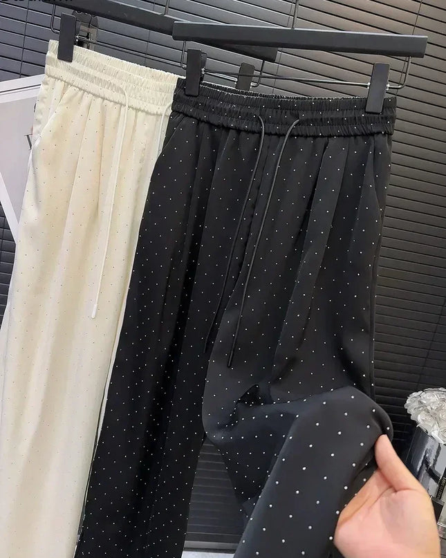 uxury High-Waist Rhinestone Wide-Leg Pants – Elegant Casual 2025