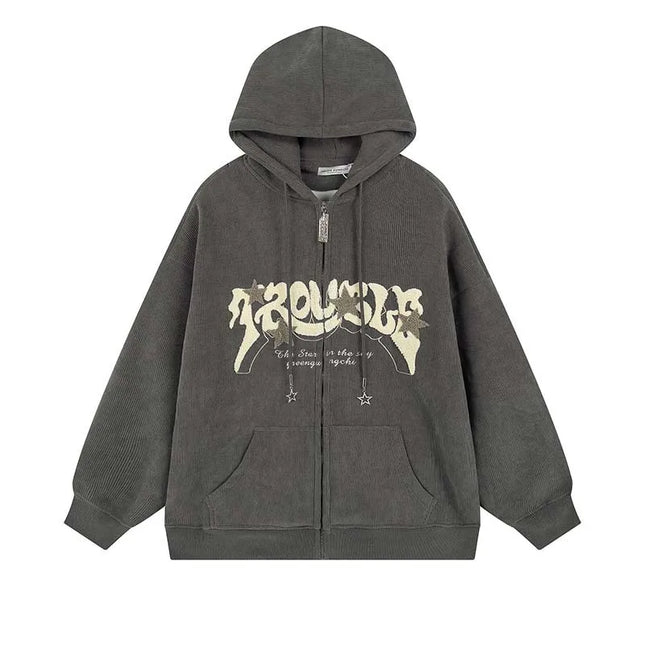 Hoodie Women Harajuku Zip-Up Embroidered Hoodie – Oversized Streetwear