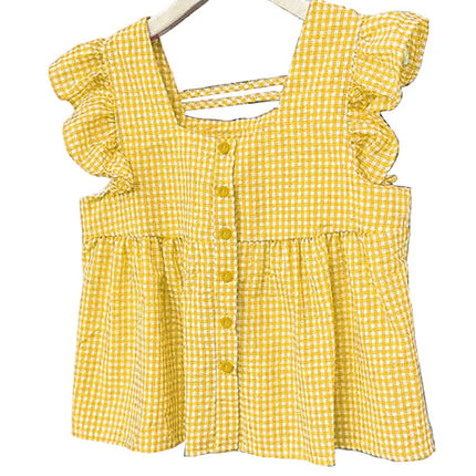 Plaid Ruffle Sleeveless Tunic – Women’s Summer Square Neck Camisole