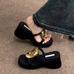 Women’s Metal-Detail Thick-Heel Platform Slides-HighTouch