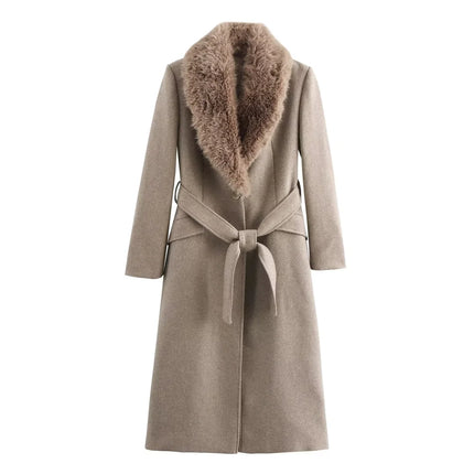 Women’s Fur‑Trim Belted Coat