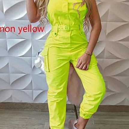 Sleeveless Cargo Jumpsuit with Drawstring Waist
